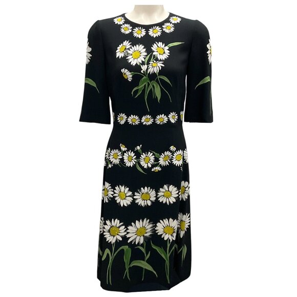 Dolce & Gabbana Black Multi Daisy Print Crepe Dress - Picture 1 of 5